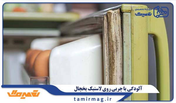 آلودگی یا چربی روی لاستیک یا بدنه یخچال